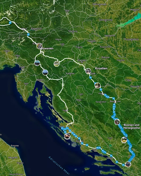 Routenbild Bosnien und Kroatien Bikerreisen